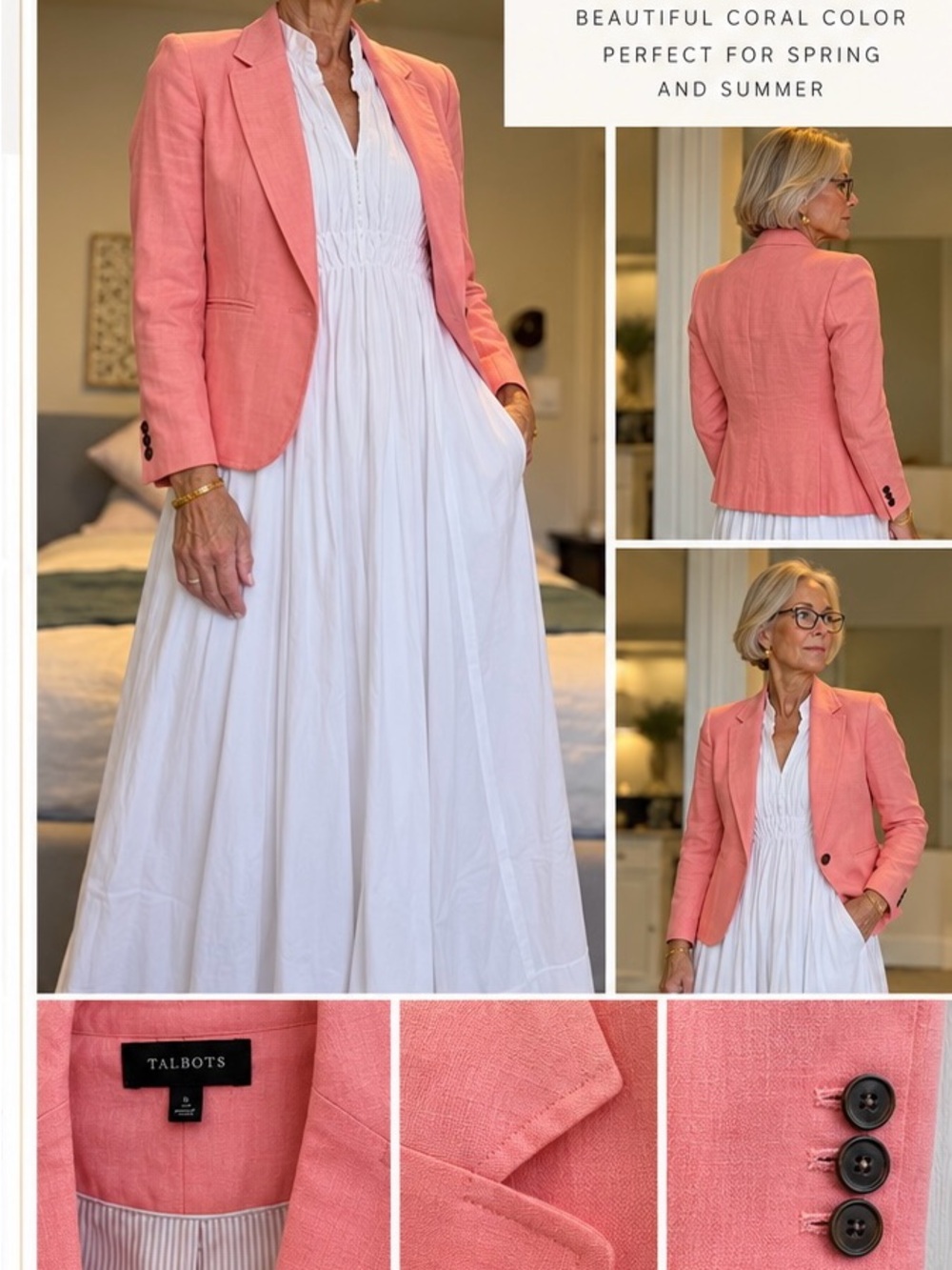 Talbots Coral Linen-Blend Blazer NWT